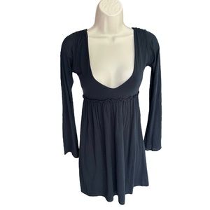 Black Deep V Flare Sleeve Mini Dress